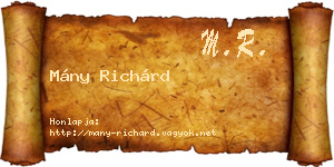 Mány Richárd névjegykártya